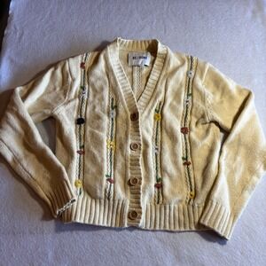 RE/DONE‎ XS Vintage Ivory Floral Embroidered Knit Cardigan Sweater Women